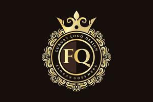 fq första brev guld calligraphic feminin blommig hand dragen heraldisk monogram antik årgång stil lyx logotyp design premie vektor