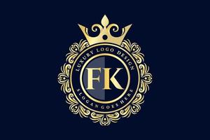 fk första brev guld calligraphic feminin blommig hand dragen heraldisk monogram antik årgång stil lyx logotyp design premie vektor