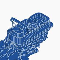 redigerbar isolerat isometriskt trekvart topp sned se platt svartvit stil ponton båt på vågig vatten vektor illustration med blå Färg för konstverk element av transport eller rekreation