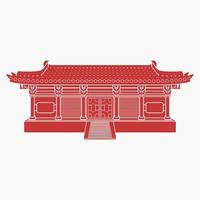 bearbeitbare, isolierte, breite, traditionelle chinesische Gebäudevektorillustration im flachen monochromen Stil für Grafikelemente der orientalischen Geschichte und des kulturbezogenen Designs vektor