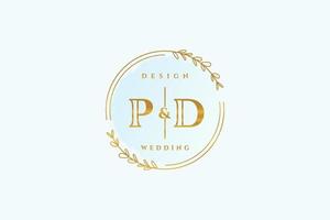 anfängliches pd-schönheitsmonogramm und elegantes logo-design handschriftlogo der ersten unterschrift, hochzeit, mode, blumen und botanik mit kreativer vorlage. vektor