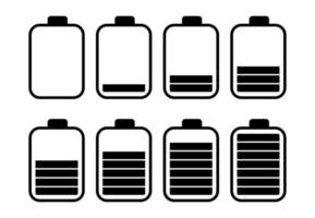 ein Satz von acht Batterien mit unterschiedlichen Ladeanzeigen. Vektor-Illustration vektor