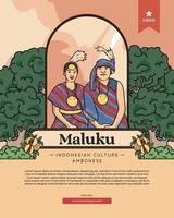 ambonese traditionell bröllop Maluku kultur underbar indonesien handrawn illustration vektor