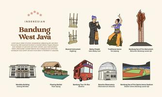 isolerat bandung väst java illustration. hand dragen indonesiska kulturer bakgrund vektor