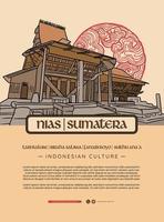 nias sumatera indonesiska kultur traditionell hus handrawn illustration vektor