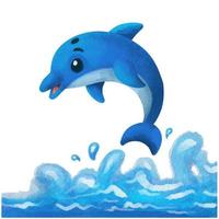 tecknad serie söt delfin vattenfärg stil isolerat på vit bakgrund vektor