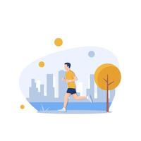 körperliche aktivität und fitness im freien im modernen metropole-karikaturvektor, joggen vektor