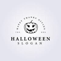 rolig halloween pumpa ansikte logotyp vektor linjär illustration mall design