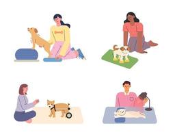 Rehabilitationstherapie für Hunde. Hunde, die Gehhilfen, Physiotherapie und Infrarottherapie erhalten. vektor