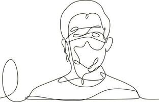 kontinuerlig linje vektor illustration av en Pojkar ansikte bär en mask