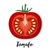 vektor uppsättning av papper skära röd tomat, skära former. 3d abstrakt papper konst stil, origami begrepp design, mat förpackning, reklam, detox, kosmetika, friska äter.