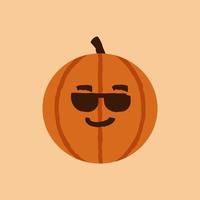 Süßer Halloween-Kürbis, der in Sonnenbrillen cool aussieht, sorgloses Emoticon. vektor