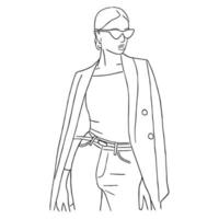 Strichzeichnungen minimal von Fashion Business Woman Lifestyle in handgezeichnetem Konzept für Dekoration, Doodle-Stil vektor