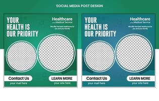 Design von Social-Media-Beiträgen im medizinischen Gesundheitswesen, Farbvariationsvorlage für Business-Web-Banner, Satz bearbeitbarer quadratischer Beitragsvorlagen vektor