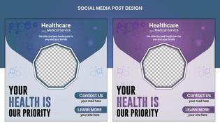 Design von Social-Media-Beiträgen im medizinischen Gesundheitswesen, Farbvariationsvorlage für Business-Web-Banner, Satz bearbeitbarer quadratischer Beitragsvorlagen vektor
