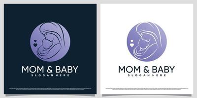 Mama und Baby-Logo-Design-Vorlage mit negativem Raumkonzept und kreativem Element vektor