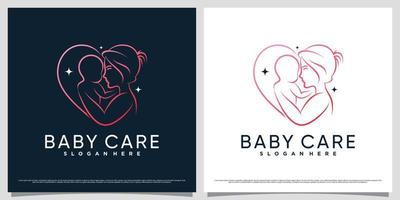 Babypflege-Logo-Design-Vorlage mit Linienkunststil und herzförmig vektor