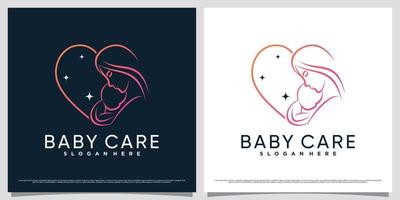 Babypflege-Logo-Design-Vorlage mit Linienkunststil und herzförmig vektor