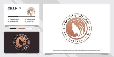 Beauty-Frauen-Logo-Design mit Emblem-Stil-Konzept und Visitenkartenvorlage vektor