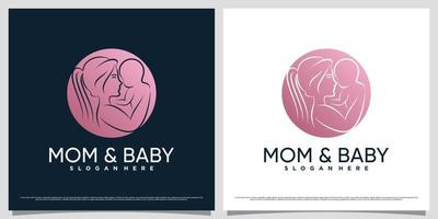 Mama und Baby-Logo-Design-Vorlage mit negativem Raumkonzept und kreativem Element vektor