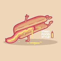 Hot-Dog-Breakdance-Vektor-Illustration. Essen, Tanz-Design-Konzept. vektor