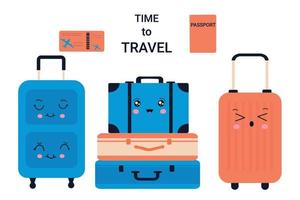 uppsättning av resväskor för resa och semester. färgrik Färg illustration isolerat på vit bakgrund vektor
