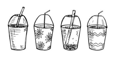 süße Tasse Wasser, Milchshake, Saft oder Limonade. Abbildung trinken. einfaches Cocktail-Clipart-Set vektor