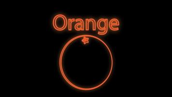 Orange auf schwarzem Hintergrund, Vektorillustration, Neon. Obst für gesunde Ernährung, vegane Ernährung, Rohkost. Neonillustration, Vintage, Retro-Stil. trendiges neonorange vektor