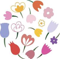 samling av doodle blommor och löv vektor