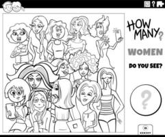 Zählen von Cartoon-Frauen-Figuren Aufgabe Malvorlagen vektor