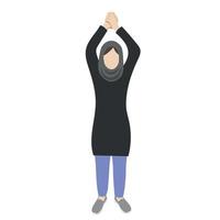 Porträt einer Frau in einem Kopftuch mit erhobenen Händen über dem Kopf, flacher Vektor, isoliert auf weißem Hintergrund, gesichtslose Illustration, muslimische Frau, Frauenproteste vektor