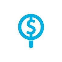pengar Sök logotyp ikon mall design. mynt och lupp logotyp kombination. pengar och förstorande symbol eller ikon. vektor