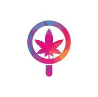 Vektorvorlage für das Design des Cannabis-Suchlogos. kombination aus marihuanablatt und lupenlogo. Hanf und Lupensymbol oder Symbol. vektor