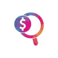 Design der Symbolvorlage für das Logo der Geldsuche. Logo-Kombination aus Münze und Lupe. Geld und Vergrößerungssymbol oder Symbol. vektor