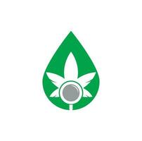 cannabis Sök släppa form logotyp design vektor mall. marijuana blad och lupp logotyp kombination. hampa och förstorande symbol eller ikon.
