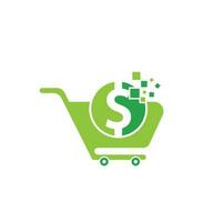 Dollar-Einkaufswagen-Vektorsymbol. Geldwagen einfaches solides Symbol. Fast-Shop-Logo-Template-Design. vektor