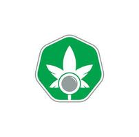 Vektorvorlage für das Design des Cannabis-Suchlogos. kombination aus marihuanablatt und lupenlogo. Hanf und Lupensymbol oder Symbol. vektor