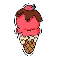 rosa Eis in der Waffelkegel. Vektor-flache Umriss-Symbol. karikaturartillustration für aufkleber- und t-shirt-design. flaches Logo-Design