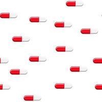 medizinisches nahtloses muster, textur von roten und weißen medizinischen ovalen pharmazeutischen schönen tabletten, kapseln, vitaminen, drogen, antibiotika lokalisiert auf einem weißen hintergrund. Konzept Gesundheitsversorgung vektor