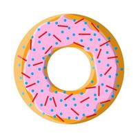 runder süßer leckerer herzhafter heißer frischer donut, gebäck, kekse mit zuckerguss in rosa glasur auf weißem hintergrund. Vektor-Illustration vektor