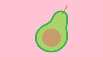 vektor illustration. avokado på en rosa bakgrund, en grön vegetabiliska med en ben inuti. ett avokado med en brun utsäde inuti. söt illustration med mat