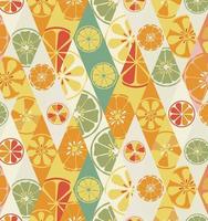 textur ljus orange sommar eleganta glamorös modern med en mönster av citroner lime apelsiner citrus- färsk frukt vitamin tropisk gott ljuv på de bakgrund av romber. vektor illustration