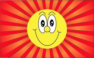 emotionell gul runda leende Lycklig ansikte emoji på en bakgrund av abstrakt röd strålar. vektor illustration
