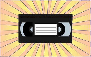 Retro alte antike Videokassette aus den 70er, 80er, 90er, 2000er Jahren vor dem Hintergrund abstrakter gelber Strahlen. Vektor-Illustration vektor