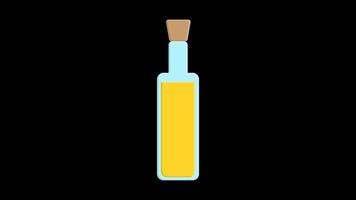vektor illustration. olja i en små flaska med en propp på en svart bakgrund. gul oliv olja för fräsning och tillsats till sallader. vektor grafik. bild för design