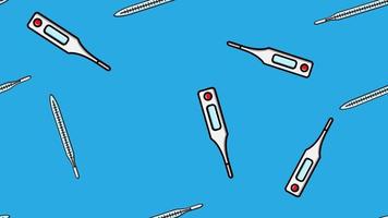 sömlös mönster textur av ändlös repetitiva medicinsk digital modern elektronisk kvicksilver glas termometrar för mätning kropp temperatur på en blå bakgrund. vektor illustration