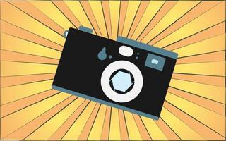 Retro alte antike Hipster-Kamera aus den 70er, 80er, 90er, 2000er Jahren vor dem Hintergrund abstrakter gelber Strahlen. Vektor-Illustration vektor
