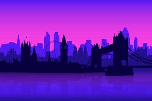 Skylines von London in der Abenddämmerung mit Reflexion auf dem Wasser vektor