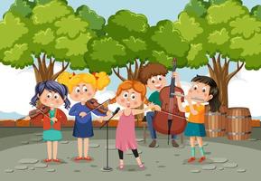 Kinder, die Musik im Park spielen vektor