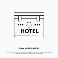 hotell tecken styrelse plats vektor linje ikon